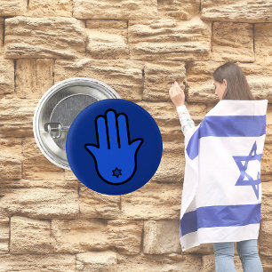 Blue Jewish Hamsa, Stand with Israel 3 Cm Round Badge