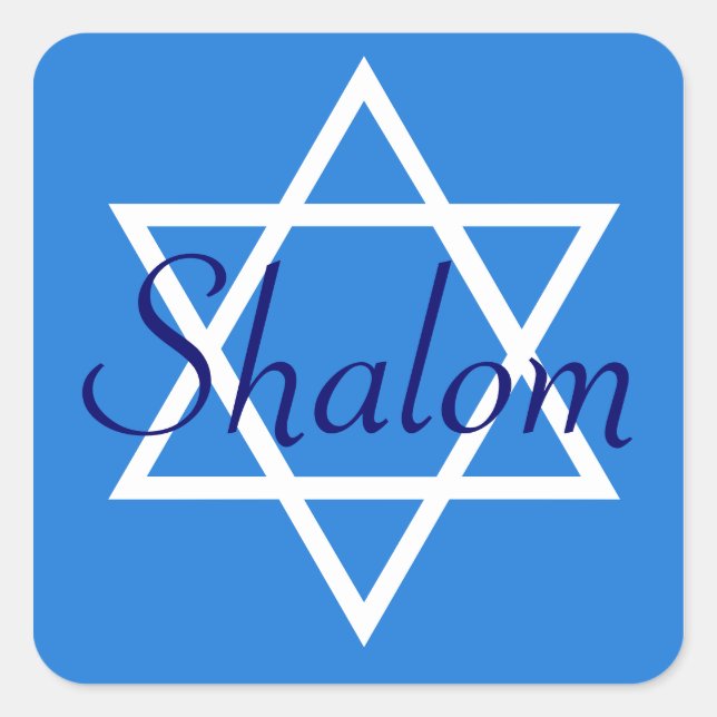 Blue Jewish Square Shalom stickers (Front)