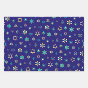Blue Jewish Stars Design Wrapping Paper Set
