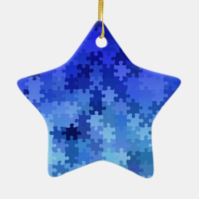 Blue jigsaw puzzle pattern ceramic tree decoration (Back)