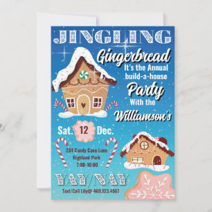 Blue Jingling Gingerbread Holiday Invitation