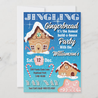 Blue Jingling Gingerbread Holiday Invitation