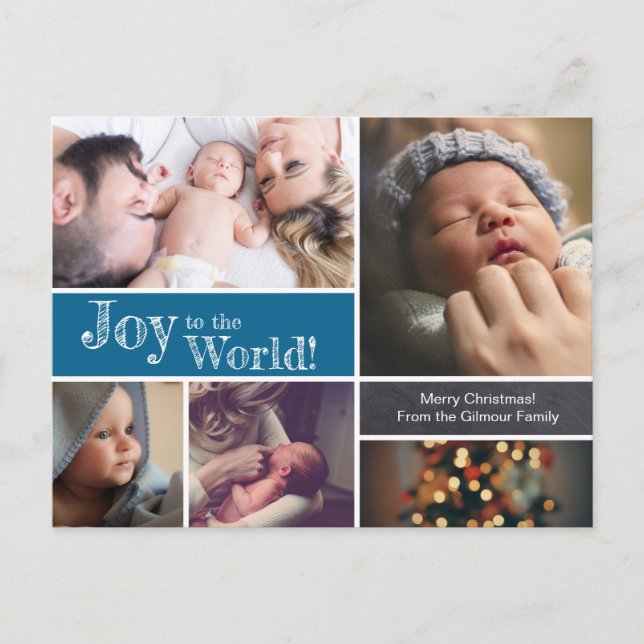 Blue Joy to the world Baby boy birth 1st Christmas Postcard (Front)