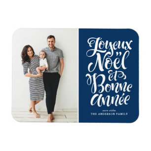Blue Joyeux Noël et Bonne Année Christmas Photo Magnet