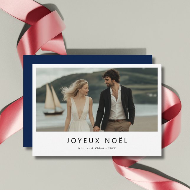 Blue Joyeux Noël French Christmas Maritime Photo Holiday Card (Creator Uploaded)