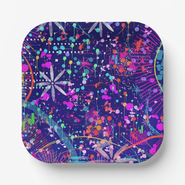 Blue Jubilee Abstract Art  Paper Plate (Front)