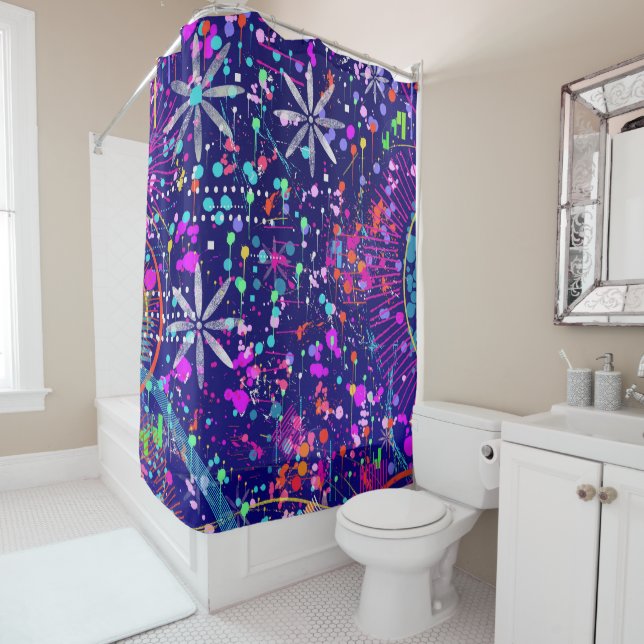 Blue Jubilee Abstract Art  Shower Curtain (In Situ)