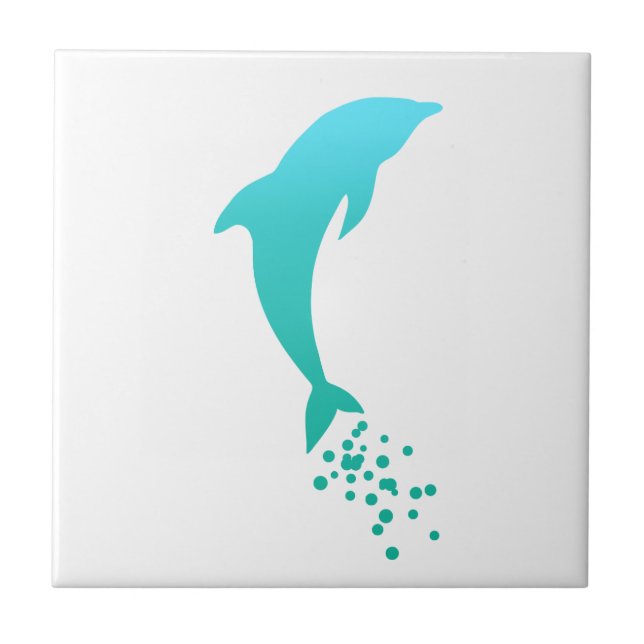 Blue Jumping Dolphin With Bubbles Tile (Front)
