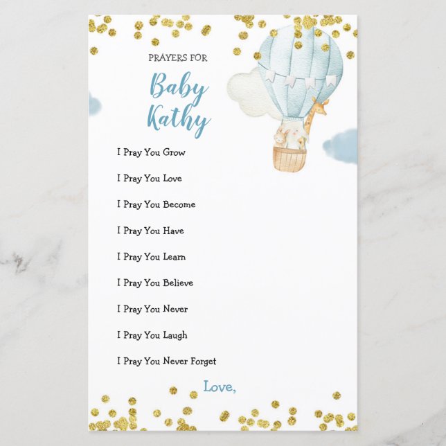 Blue Jungle Hot air Balloon Prayers for Baby Card (Front)