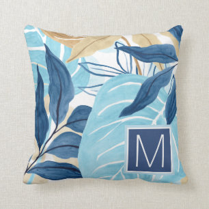 Blue Jungle Leaves Cushion