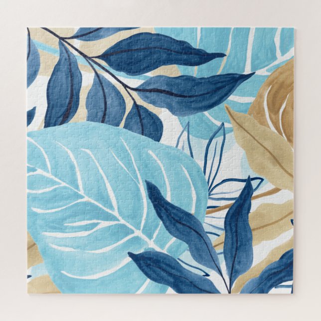 Blue Jungle Leaves Jigsaw Puzzle (Horizontal)