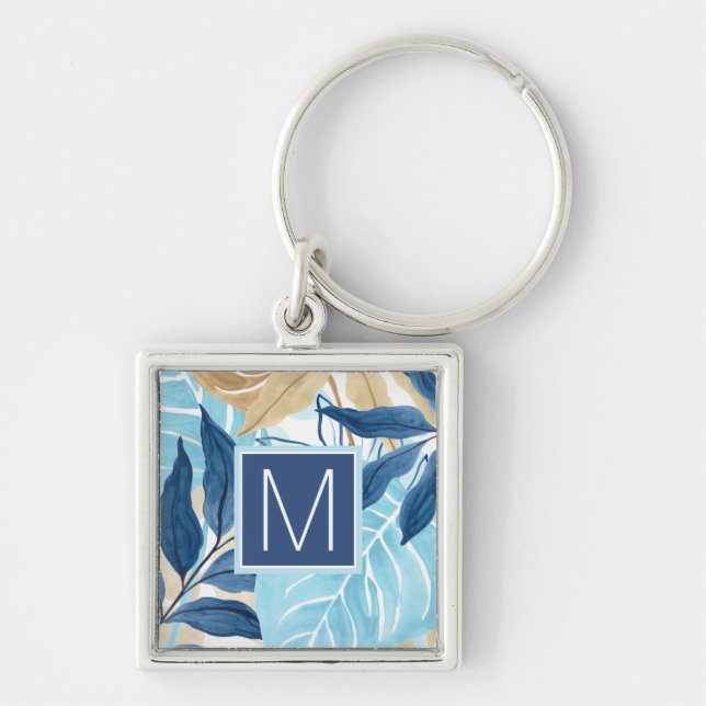 Blue Jungle Leaves Key Ring (Front)