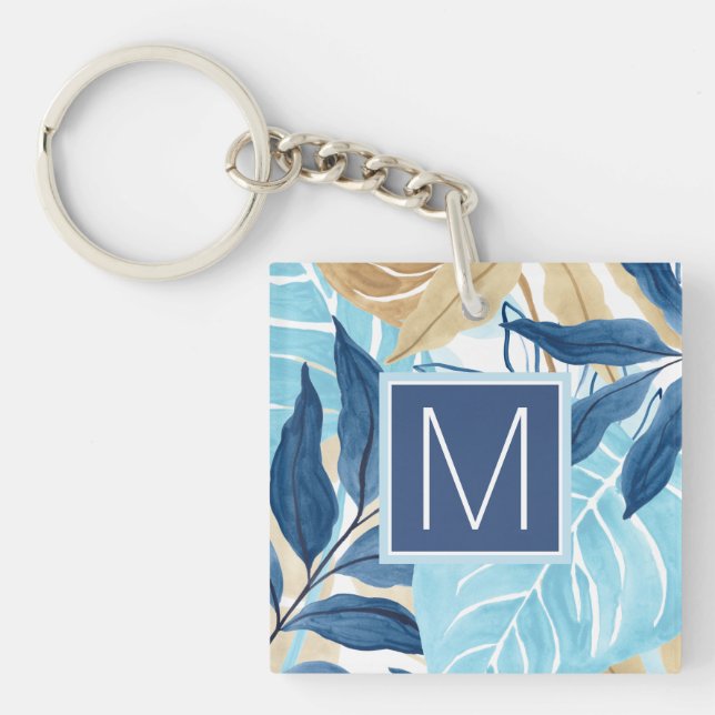 Blue Jungle Leaves Key Ring (Front)