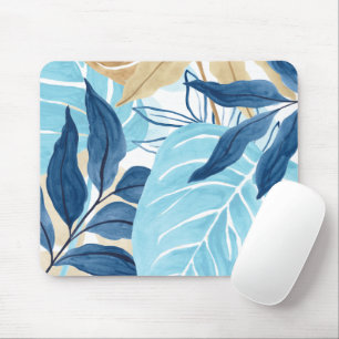 Blue Jungle Leaves Mouse Mat