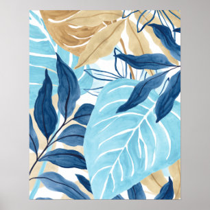 Blue Jungle Leaves Poster