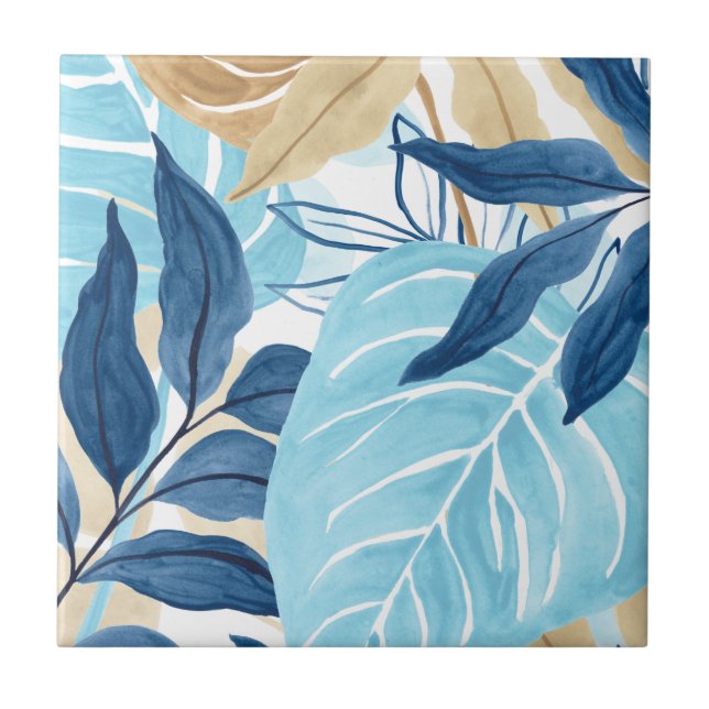 Blue Jungle Leaves Tile (Front)