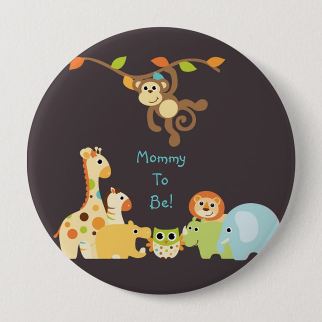 Blue Jungle Safari Personalised Mummy to Be Button (Front)
