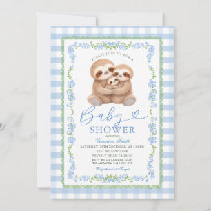 Blue Jungle Watercolor Sloth Baby Shower Invitation