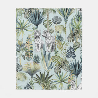 Blue Jungle White TIgers Fleece Blanket