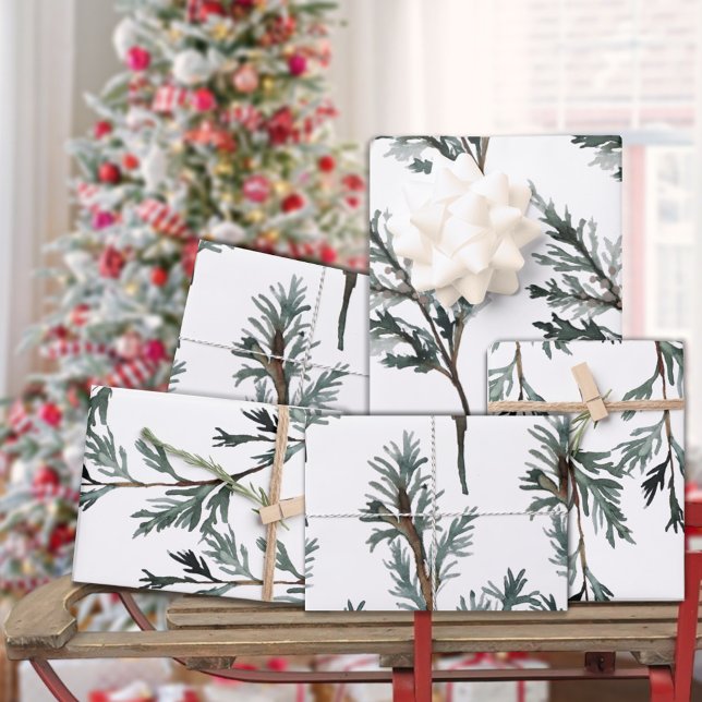 Blue Juniper & Cedar Tree Branch Winter Greenery Wrapping Paper Sheet (Blue Juniper & Cedar Tree Branch Winter Greenery Wrapping Paper Sheets)