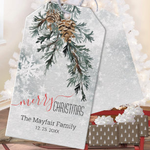 Blue Juniper In A Snow Storm Merry Christmas  Gift Tags