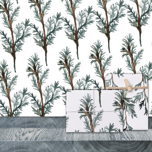 Blue Juniper Tree Branches Winter Greenery Wrapping Paper Sheet