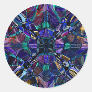 Blue Kaleidoscope Fractal Classic Round Sticker