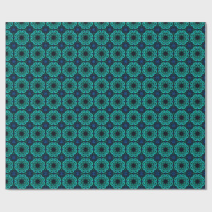 Blue Kaleidoscope Fractal Pattern Wrapping Paper
