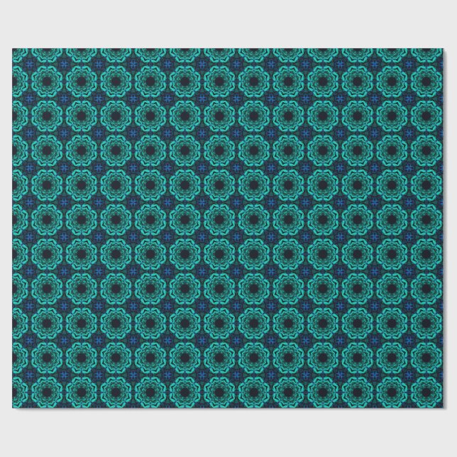 Blue Kaleidoscope Fractal Pattern Wrapping Paper (Flat)