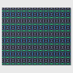 Blue Kaleidoscope Fractal Pattern Wrapping Paper