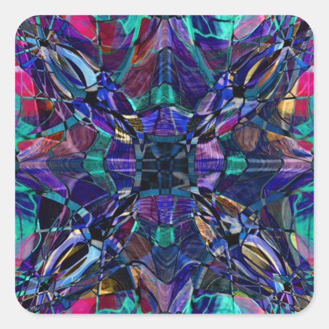 Blue Kaleidoscope Fractal Square Sticker (Front)