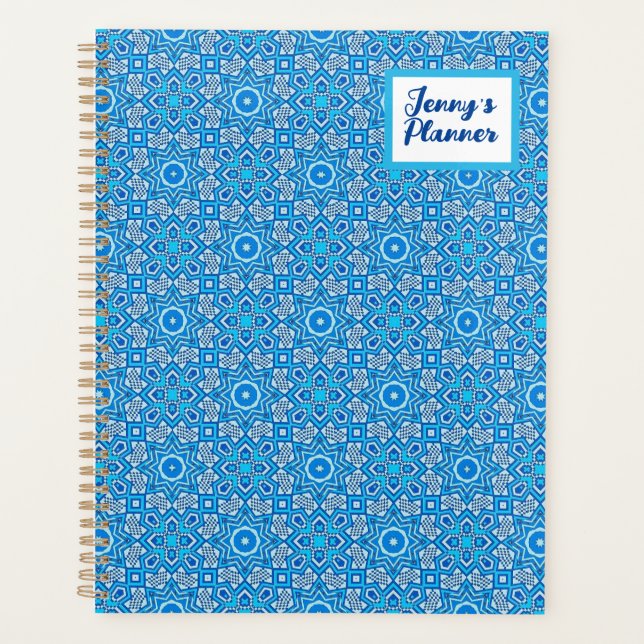 Blue Kaleidoscope Pattern Boho Name Planner (Front)