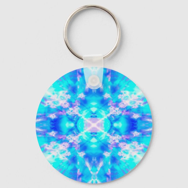 Blue kaleidoscope pattern key ring (Front)