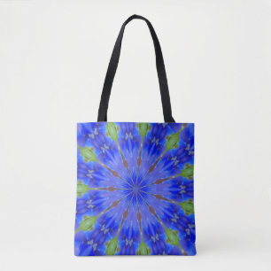 Blue kaleidoscope printed tote bag