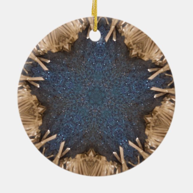 Blue Kaleidoscope Star Wicker Background Ceramic Tree Decoration (Back)