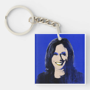 Blue Kamala Harris Pop Art Key Ring