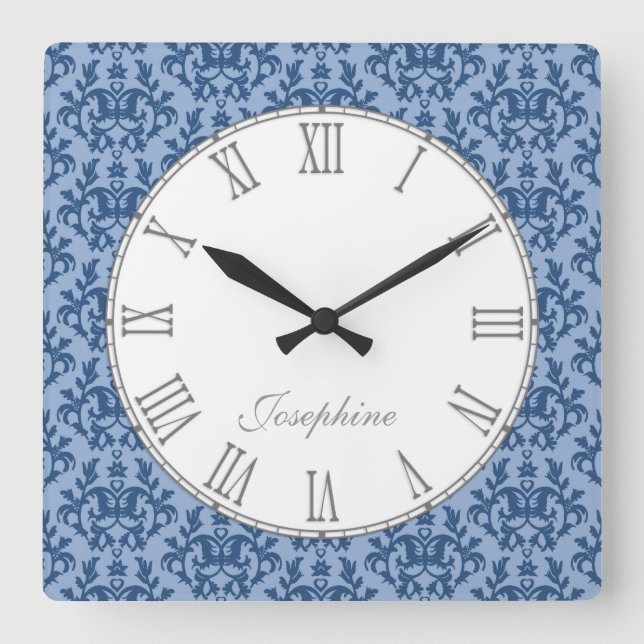 Blue kangaroo paw damask name wall clock (Front)