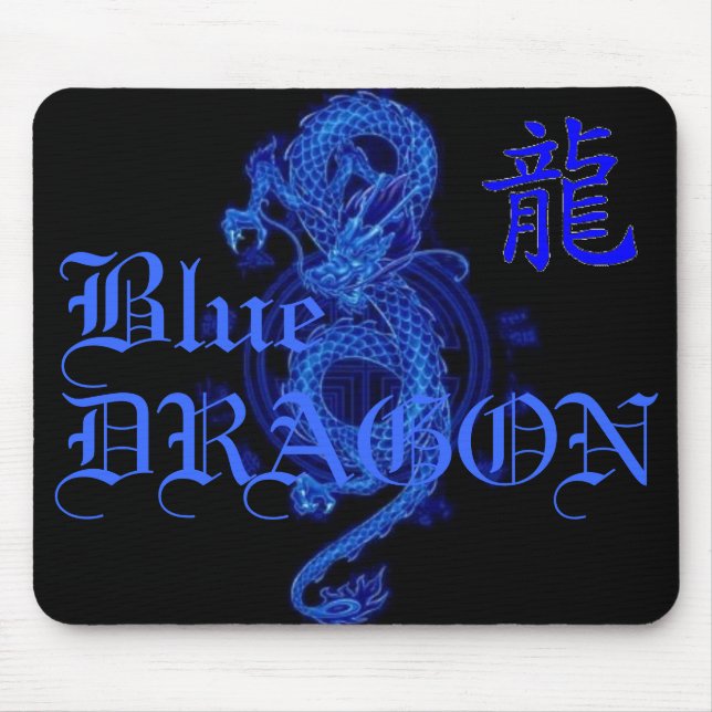 Blue Kanji Dragon Letter Mousepad (Front)