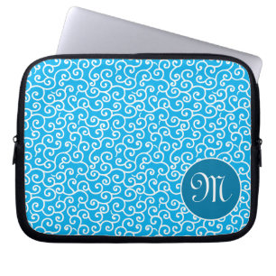 Blue Karakusa Botanical Spiral Vine Pattern Laptop Sleeve