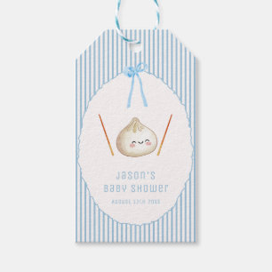 Blue Kawaii Boy Bow Asian Dumpling Baby Shower Gift Tags