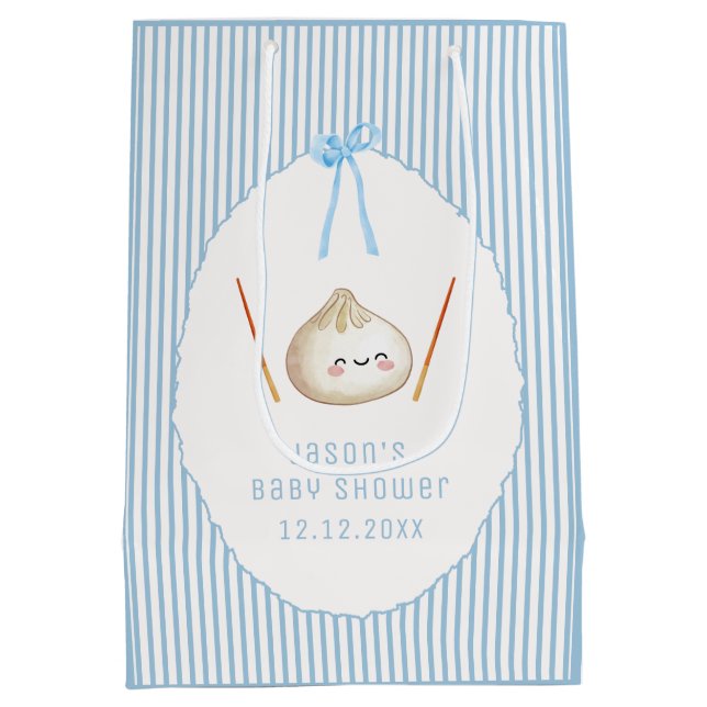 Blue Kawaii Boy Bow Asian Dumpling Baby Shower  Medium Gift Bag (Back)