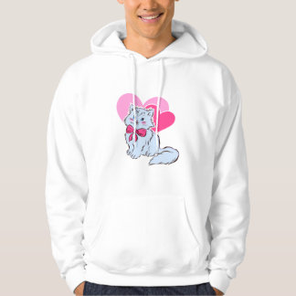 Blue Kawaii Cat With Pink Bow & Hearts Hoodie