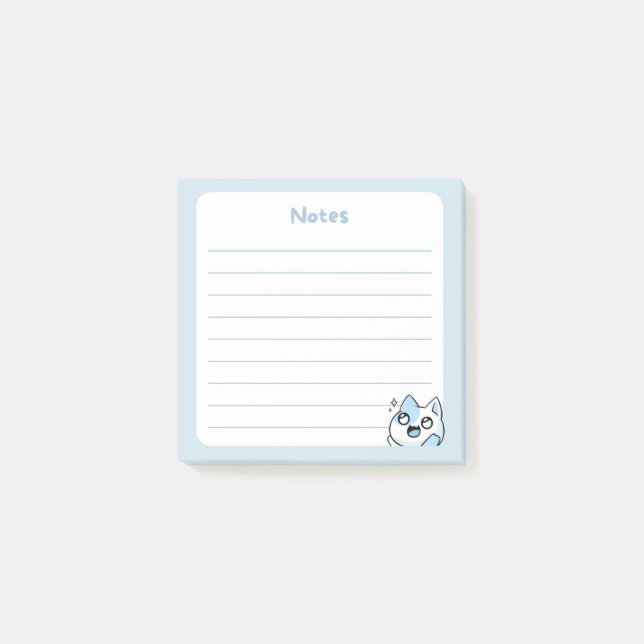 Blue Kawaii Excited kitty Cat with Sparkly eyes Post-it Notes (Front)