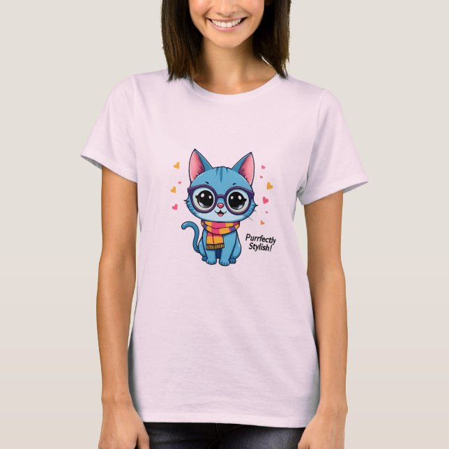 Blue Kawaii Kitten T-Shirt (Front)