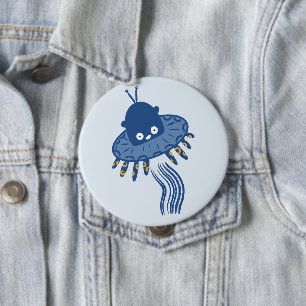 Blue Kawaii Octopus UFO 10 Cm Round Badge