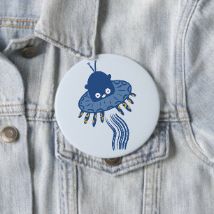 Blue Kawaii Octopus UFO 10 Cm Round Badge