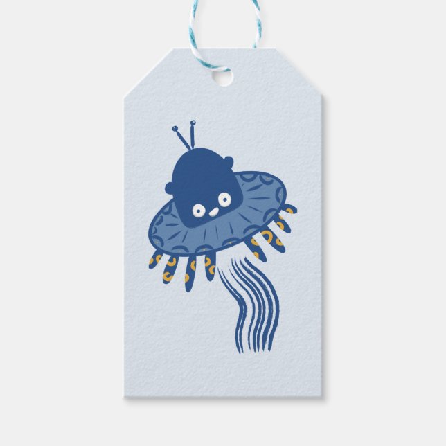 Blue Kawaii Octopus UFO Gift Tags (Front)