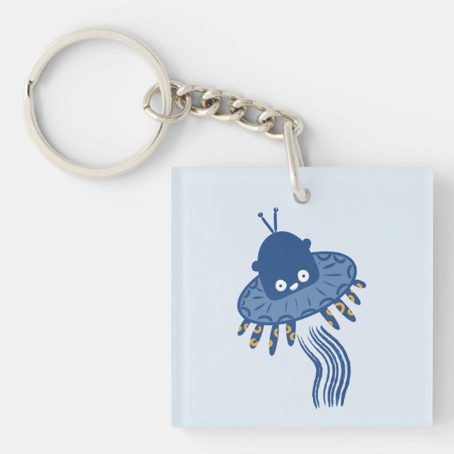 Blue Kawaii Octopus UFO Key Ring (Front)