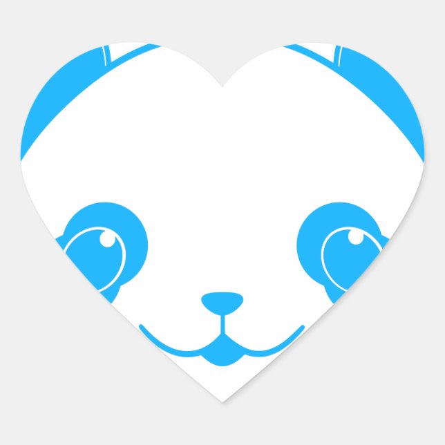 Blue Kawaii Panda Bear Heart Sticker (Front)