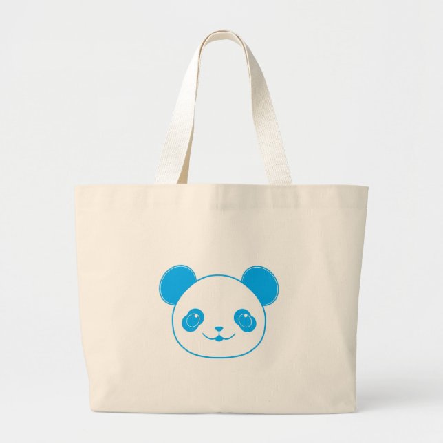 Blue Kawaii Panda Bear Large Tote Bag (Front)